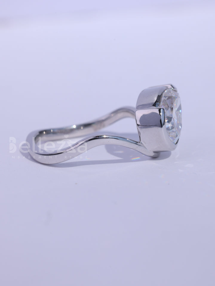 1.50CT Pear Cut Bezel Setting Curved Moissanite Engagement Ring