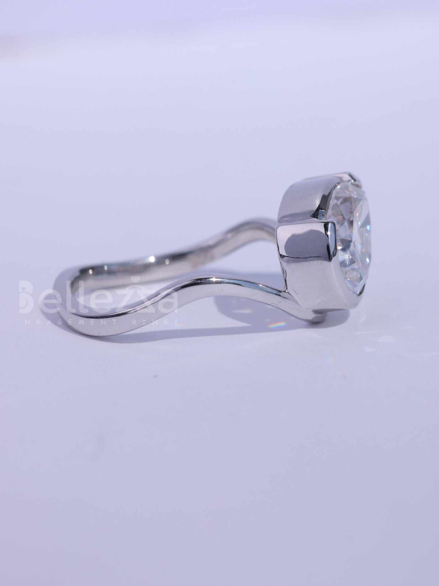 1.50CT Pear Cut Bezel Setting Curved Moissanite Engagement Ring