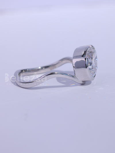 1.50CT Pear Cut Bezel Setting Curved Moissanite Engagement Ring