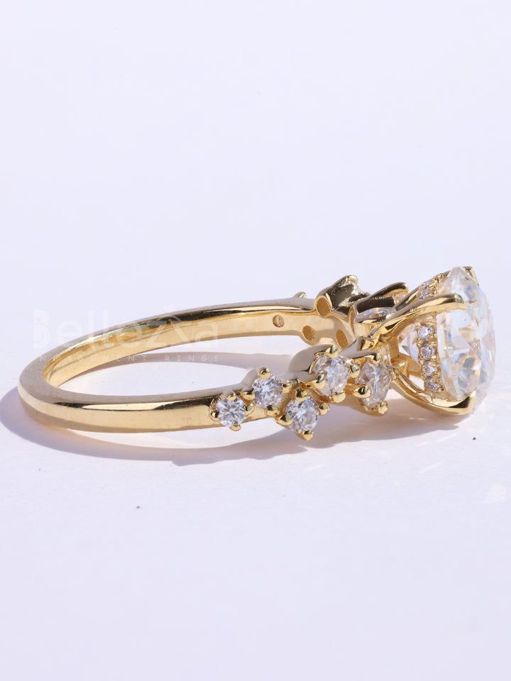 1.0CT Round Cut Cluster Diamond Moissanite Engagement Ring