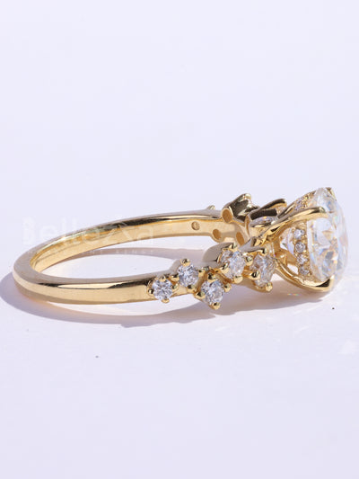 1.0CT Round Cut Cluster Diamond Moissanite Engagement Ring