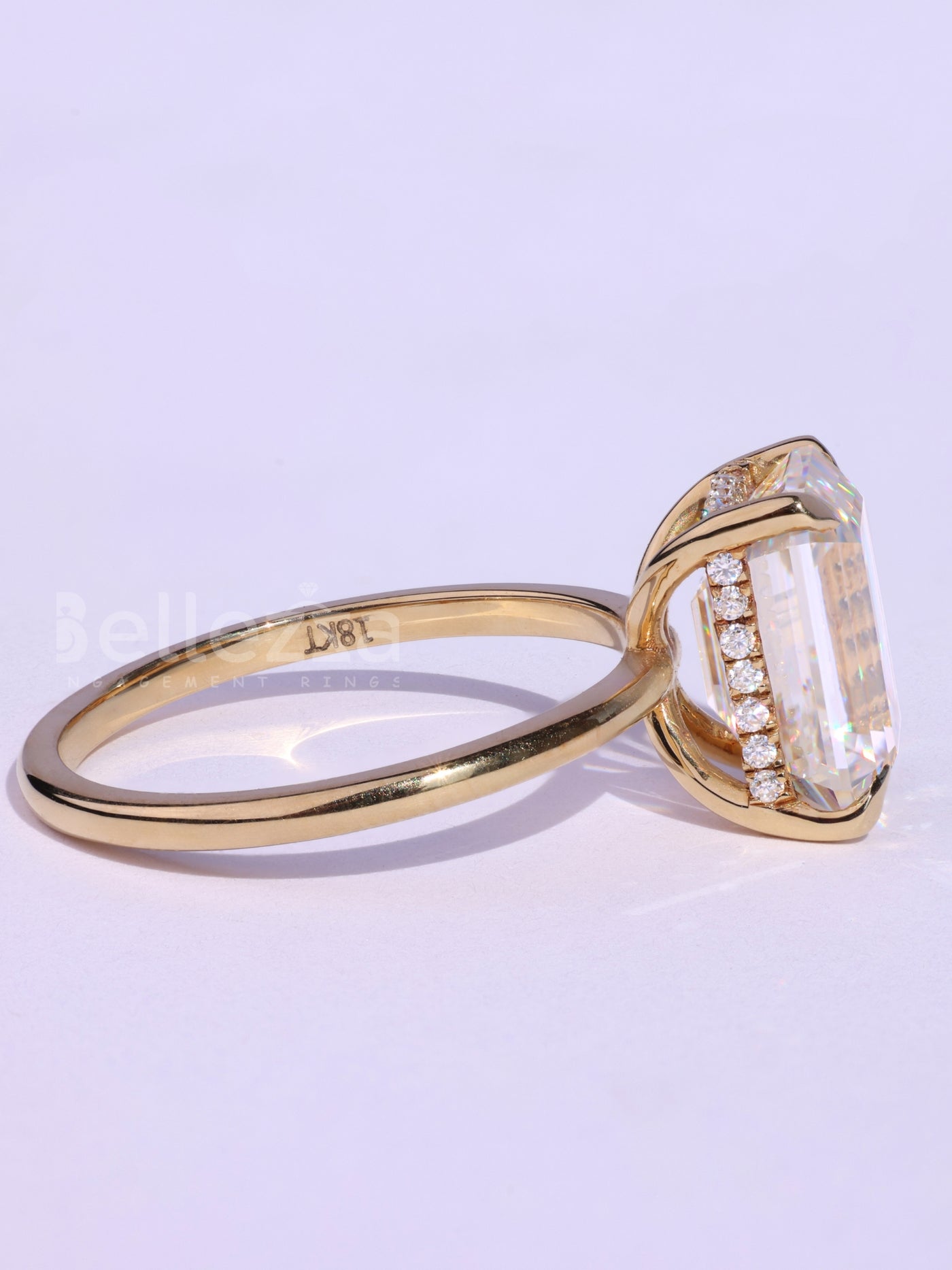 1.0CT Emerald Cut Hidden Halo Moissanie Timeless Engagement Ring