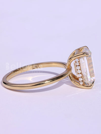 1.0CT Emerald Cut Hidden Halo Moissanie Timeless Engagement Ring