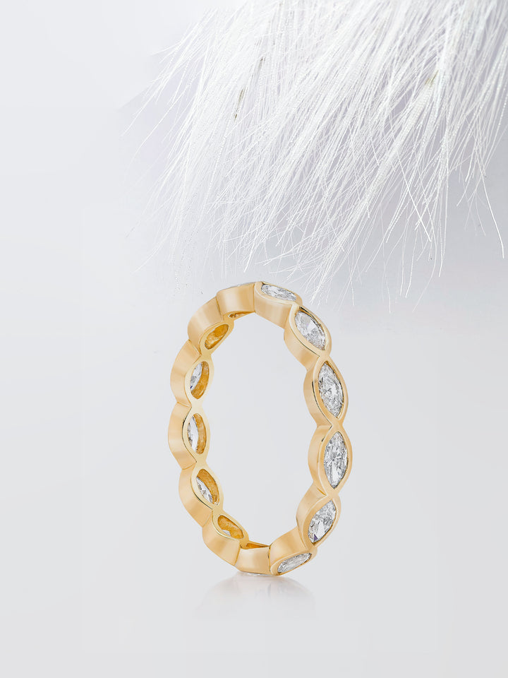 Marquise Cut Bezel Diamond Wedding Band For Women