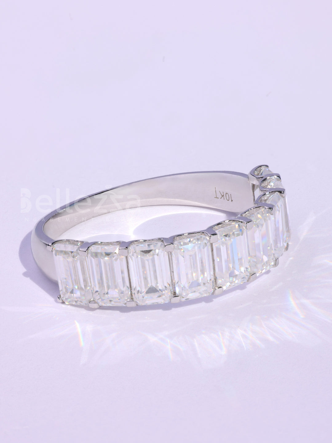 Emerald Cut Half Eternity Moissanite Wedding Band