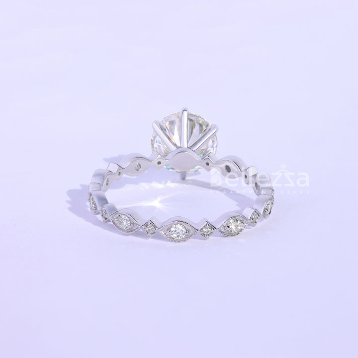 2.0CT Round Cut Vintage Moissanite Engagement Ring - Ready To Ship