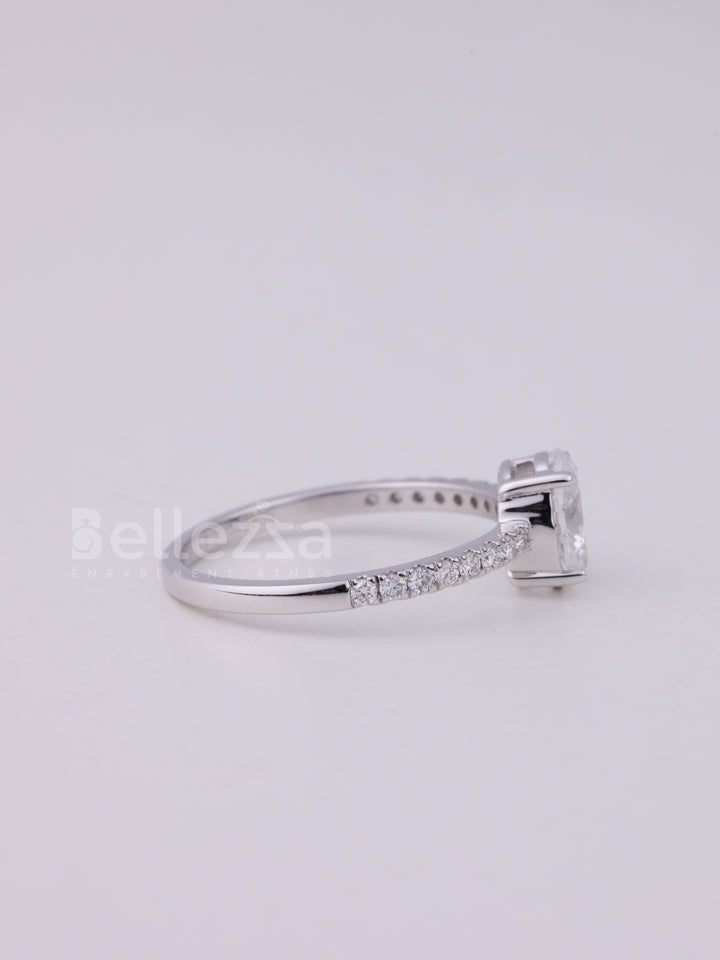 1.0CT Oval Cut Pave Setting Moissanite Engagement Ring