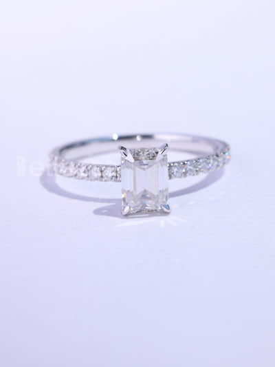 1.0CT Emerald Cut Pave Setting Moissanite Engagement Ring