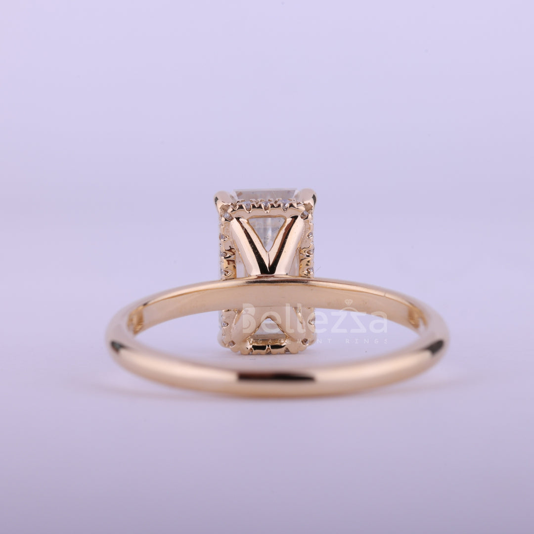 2.0CT Elongated Emerald Cut Hidden Halo Engagement Ring