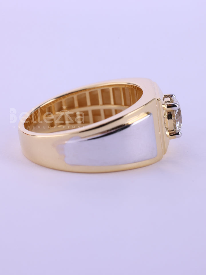 1.0CT Round Cut Two Tone Solitaire Men's Engagement Ring