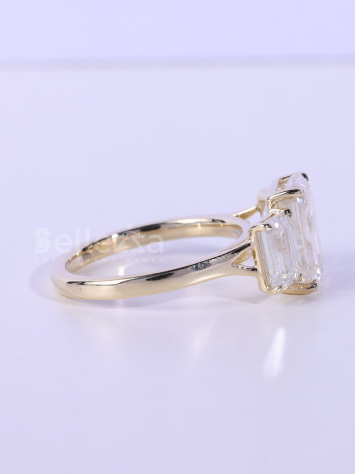 2.0CT-3.0CT Emerald Cut Three Stone Moissanite Engagement Ring