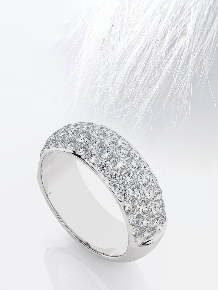 Round Cut Clustered Moissanite Men's Wedding Band In White Gold