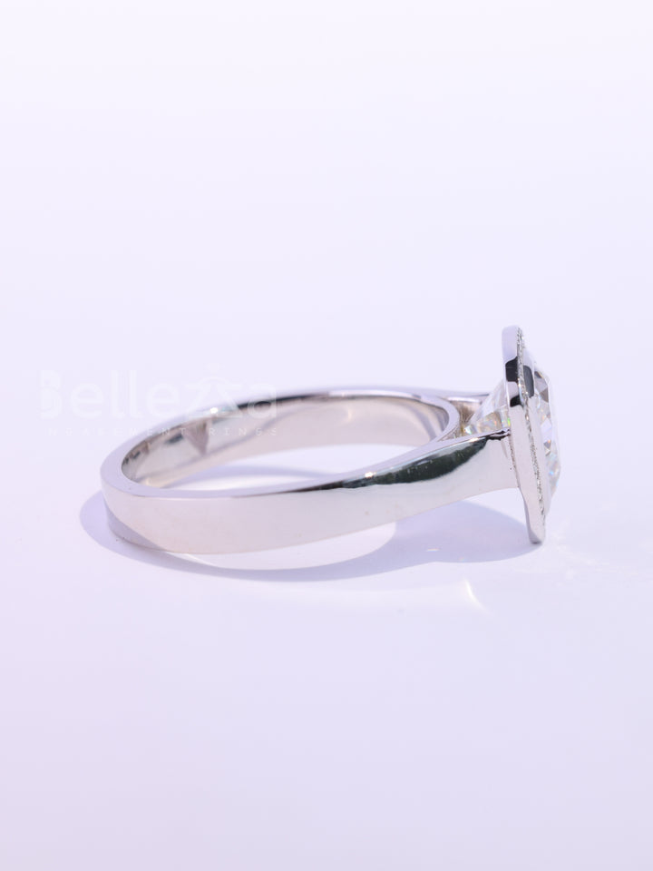 1.0CT Triangle Cut Halo Set Moissanite Engagement Ring