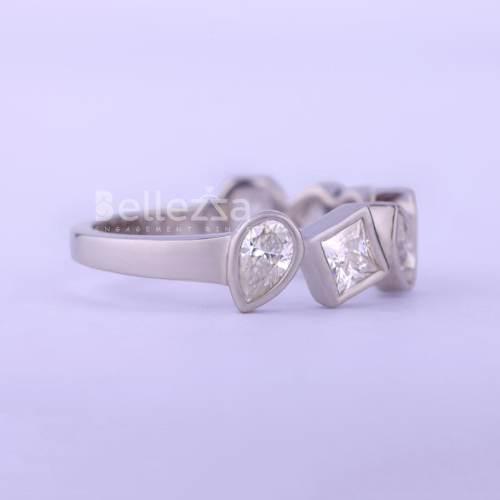 Multi Diamond Bezel Setting Unique Wedding Band - Ready To Ship