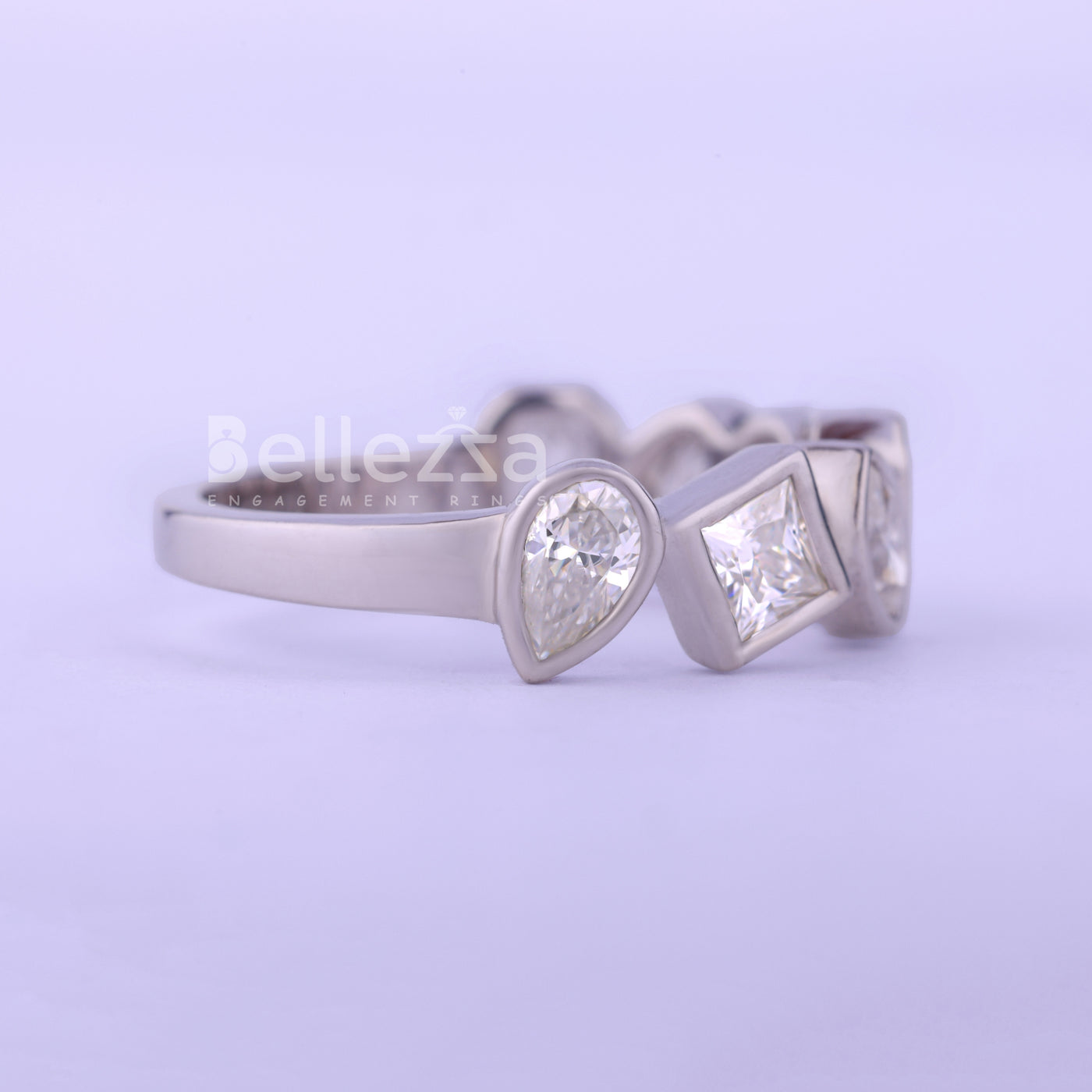 Multi Diamond Bezel Setting Unique Wedding Band - Ready To Ship