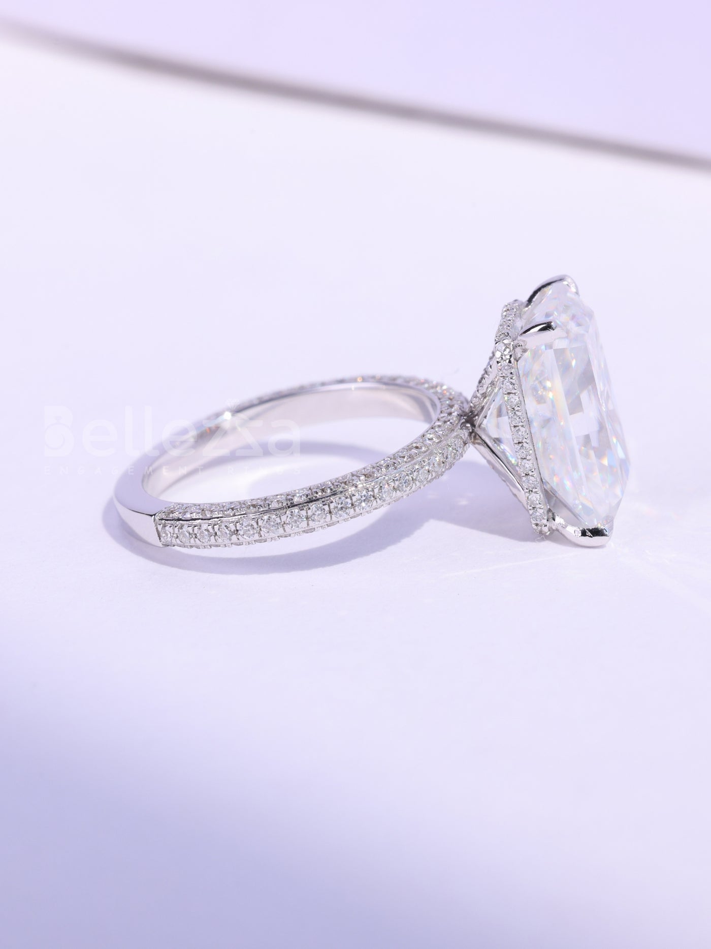 3.0CT Radiant Cut Three Side Pave Setting Moissanite Engagement Ring