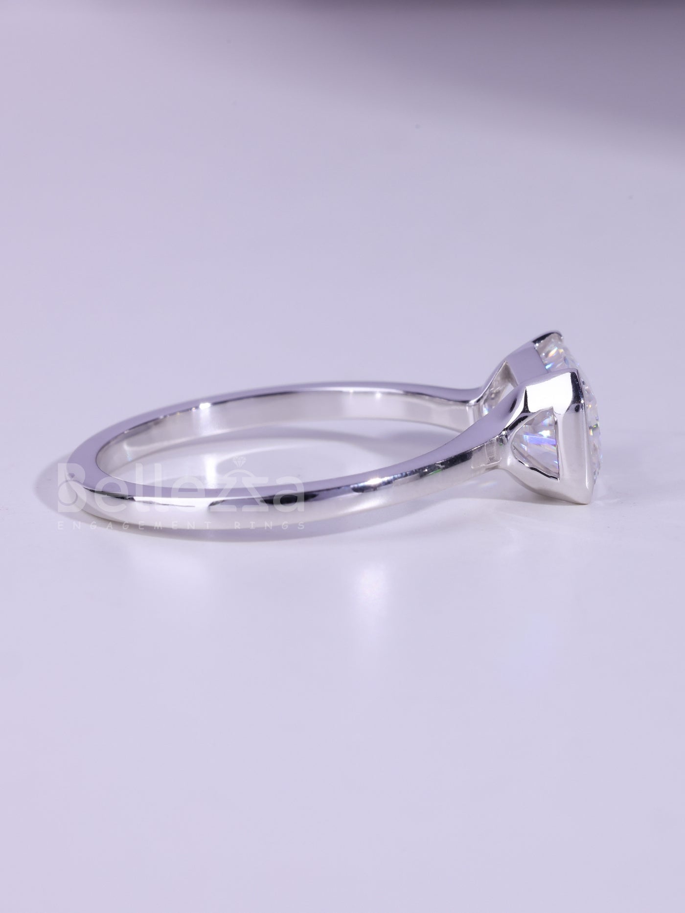 2.0CT Radiant Cut Half Bezel Setting Moissanite Engagement Ring