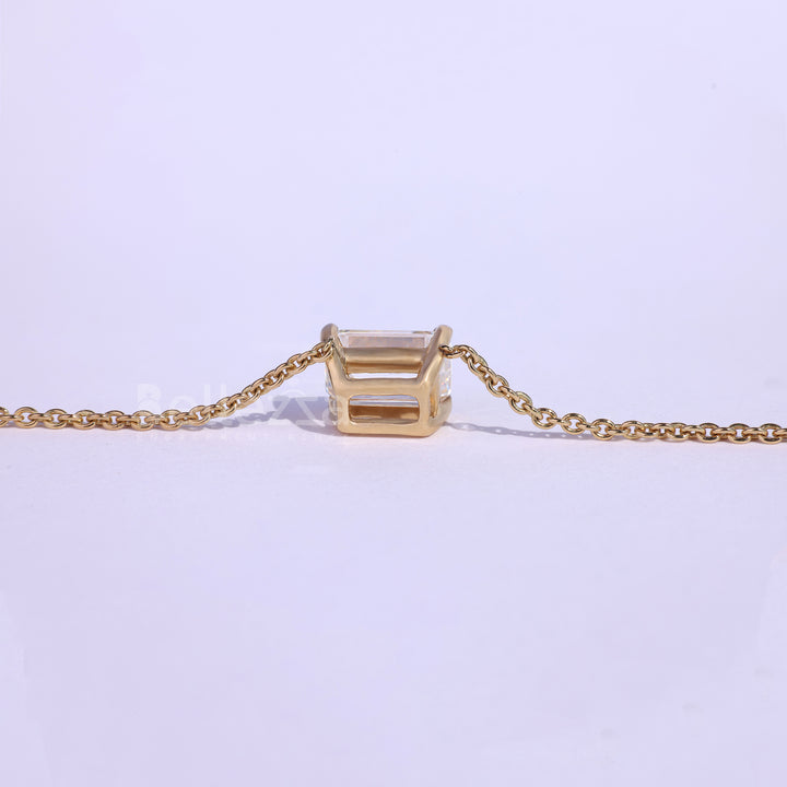 East West Emerald Diamond Moissanite Solitaire Necklace - Ready to Ship