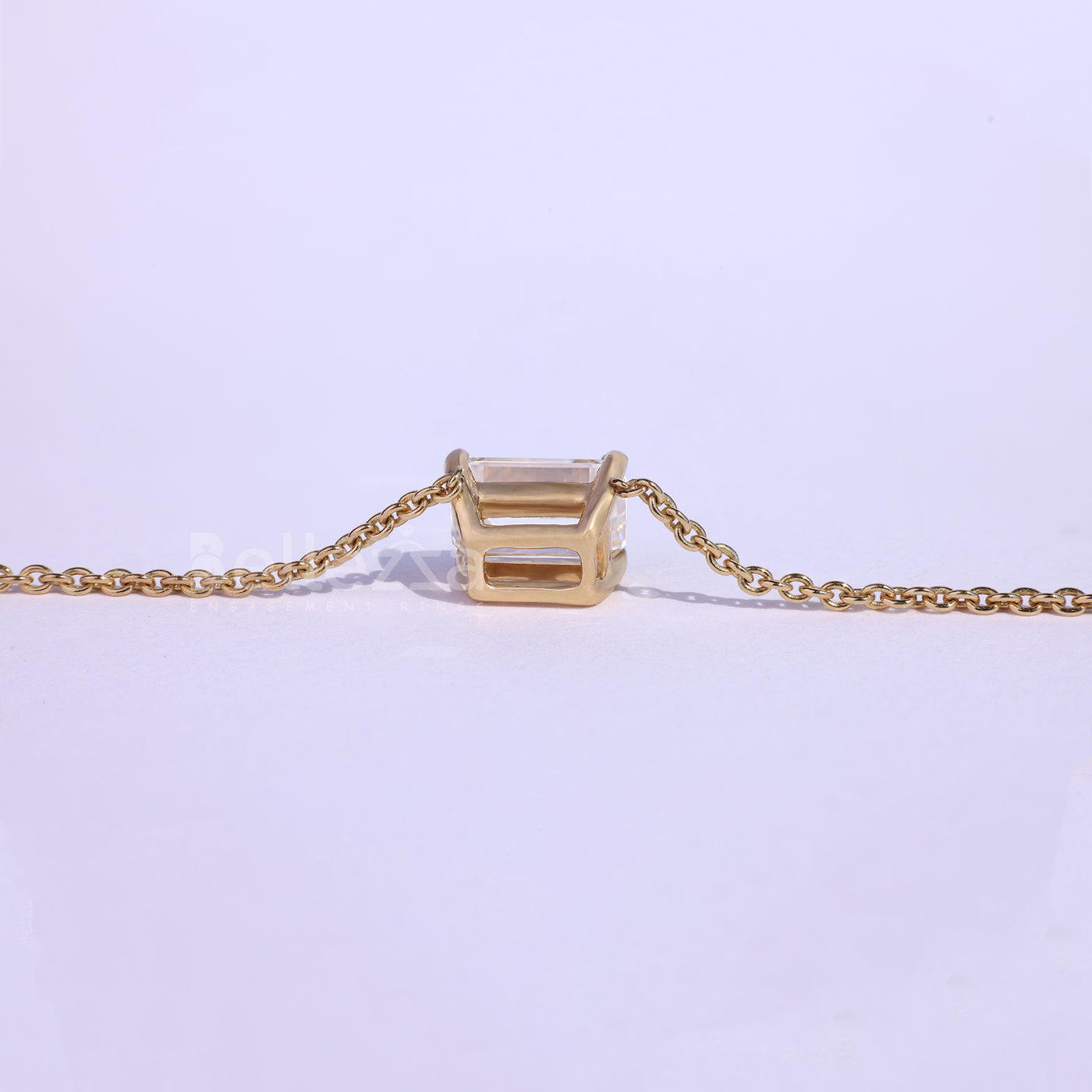 East West Emerald Diamond Moissanite Solitaire Necklace - Ready to Ship