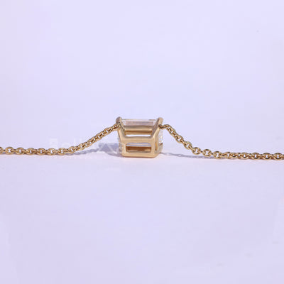 East West Emerald Diamond Moissanite Solitaire Necklace - Ready to Ship