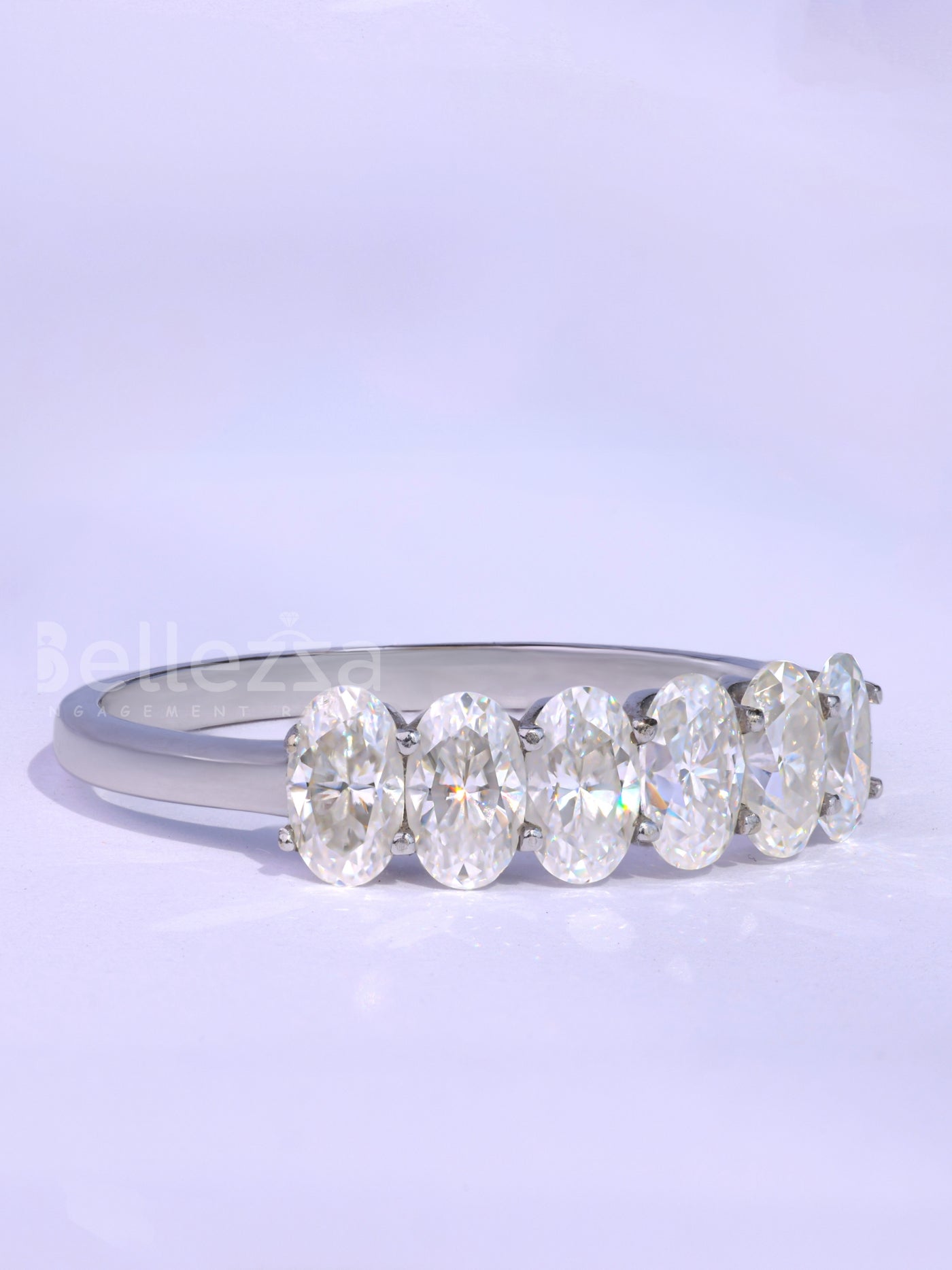 Oval Cut Six Diamond Moissanite Wedding Band