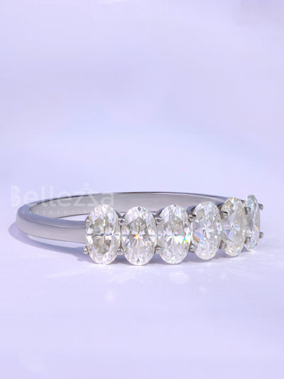 Oval Cut Six Diamond Moissanite Wedding Band