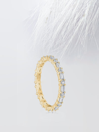 Round & Baguette Cut Eternity Diamond Wedding Band For Women