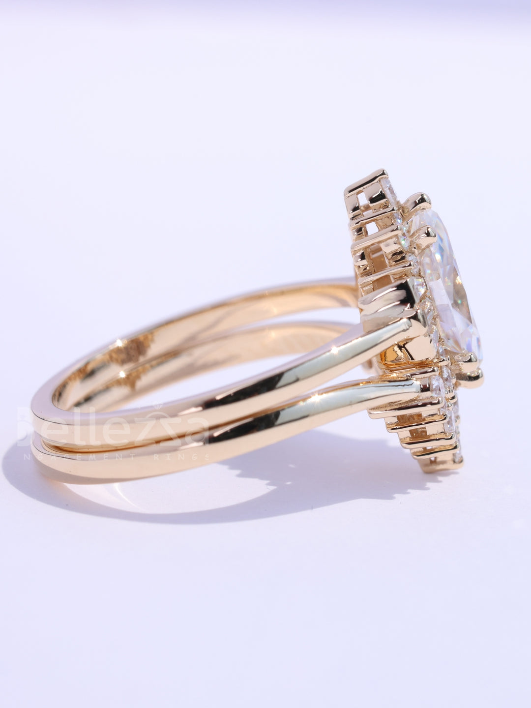 1.0CT Marquise Cut Cluster Diamond Moissanite Bridal Ring Set