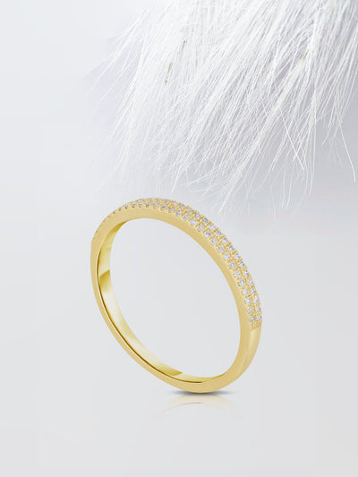 Round Cut Double Row Pave Stackable Diamond Wedding Band