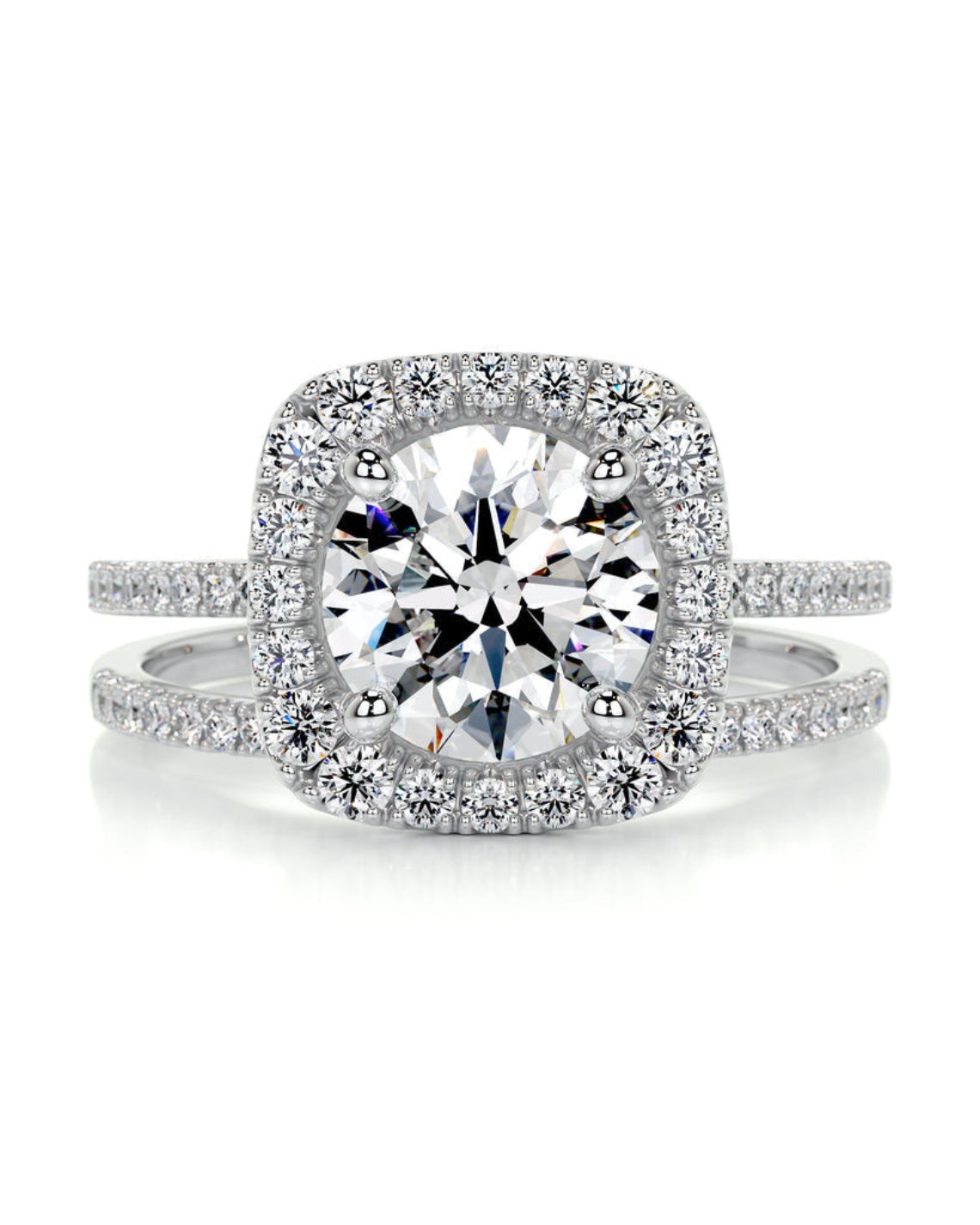 2.0 CT Round Shaped  F-VS CVD Diamond Bridal Set With Halo & Pave Setting