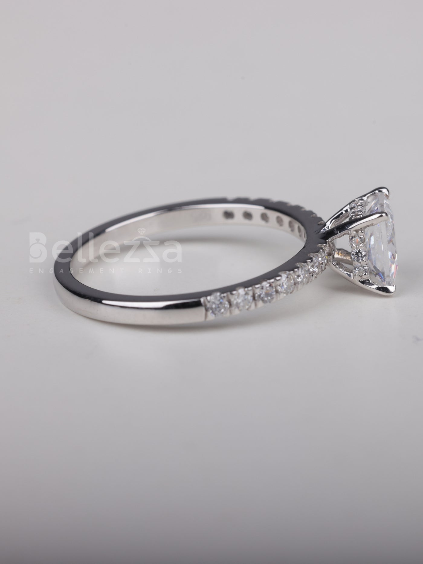 1.0CT Princess Cut Diamond Pave Setting Moissanite Engagement Ring
