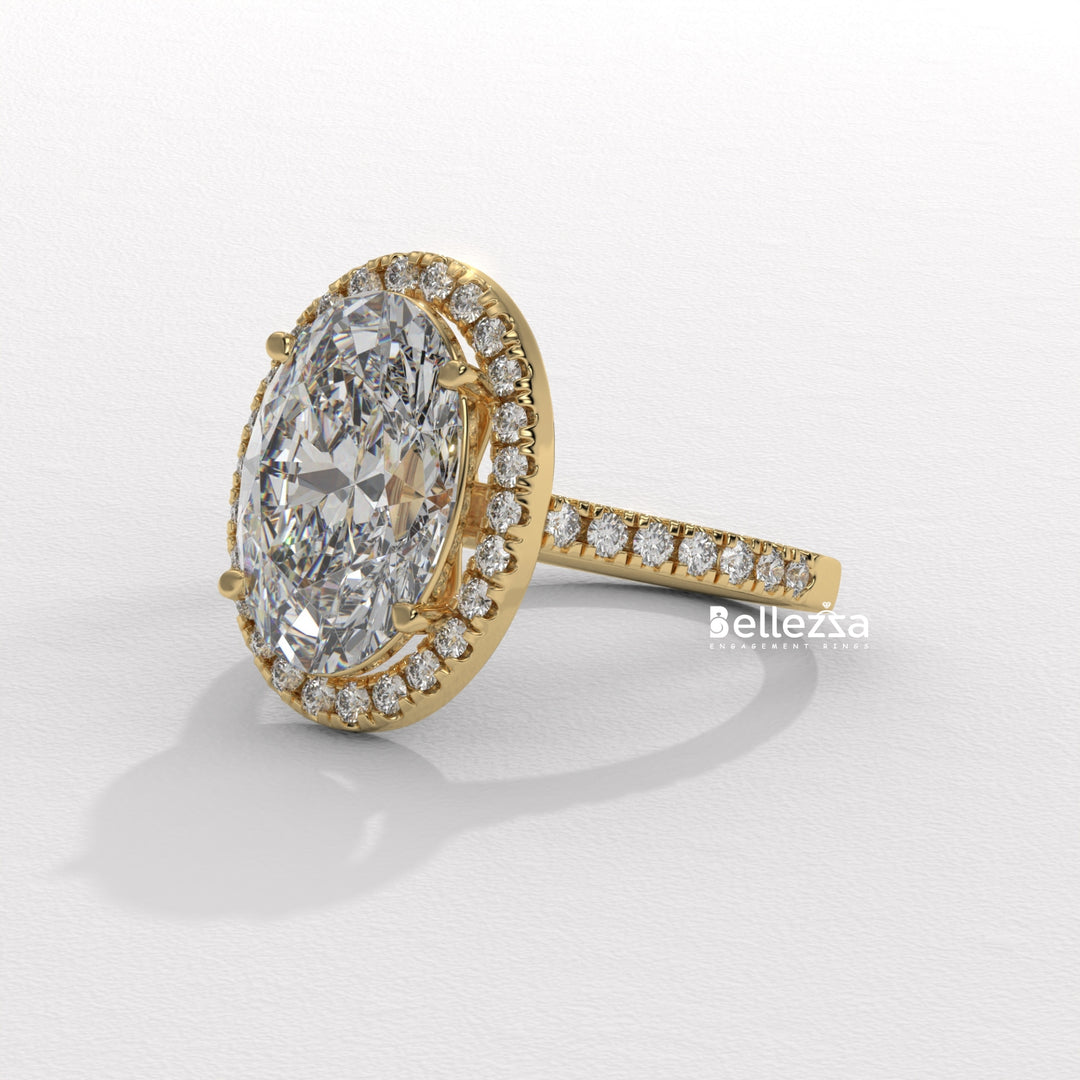 3.0-3.50CT Oval Cut CVD Diamond Halo Pave Setting Engagement Ring