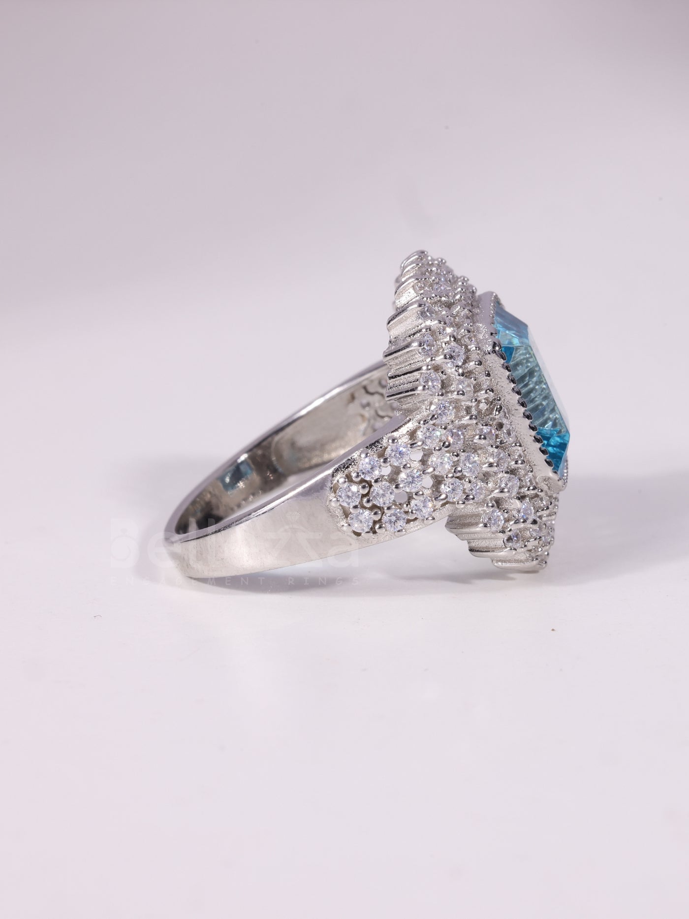 1.50CT-3.50CT Emerald Cut Blue Stone Cluster Engagement Ring