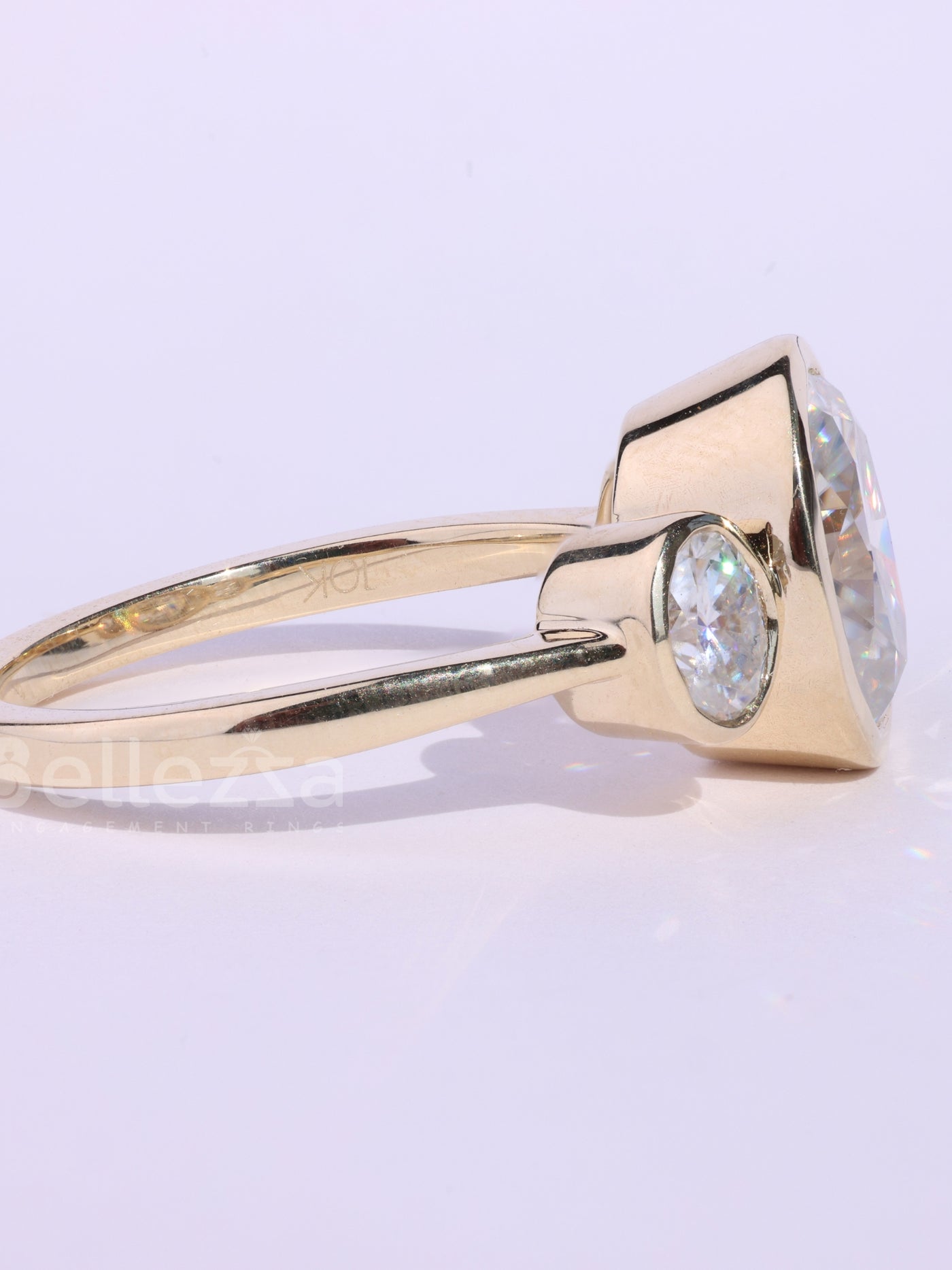 1.0CT Oval Cut Bezel Setting Three Stone Engagement Ring