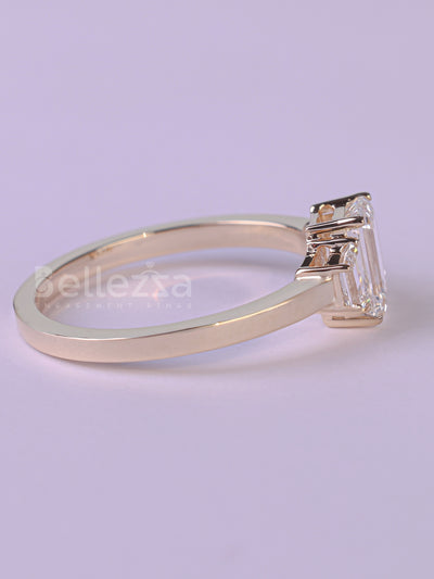 2.0CT Emerald Cut Three Stone Moissanite Engagement Ring