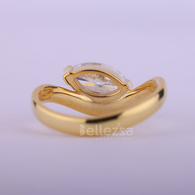 1.0CT East-West Marquise Cut Curved Moissanite Engagement Ring