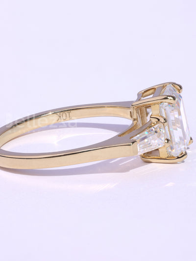 1.50CT Emerald Cut Three Stone Moissanite Diamond Engagement Ring