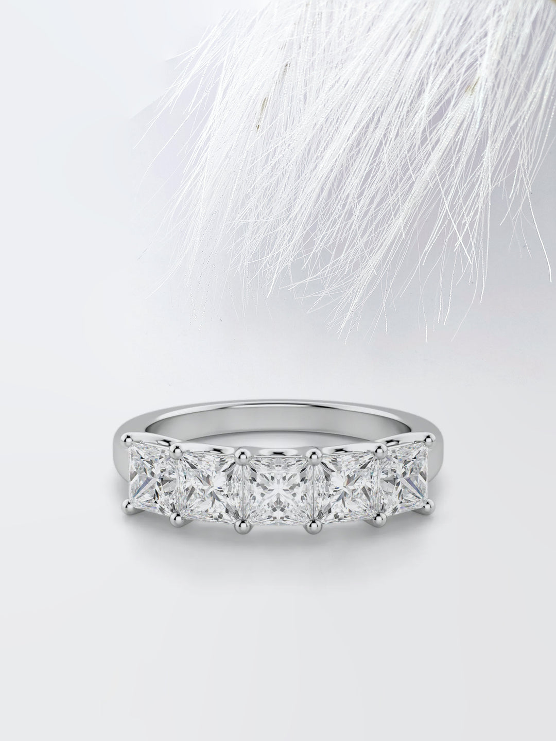 Princess Cut Five Stone Diamond Wedding Band For Her