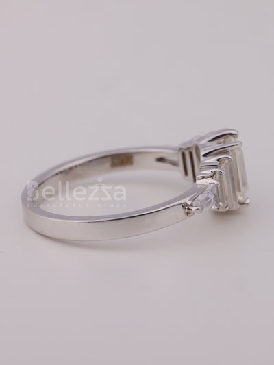 1.0CT Emerald Cut Cluster Diamond Moissanite Engagement Ring