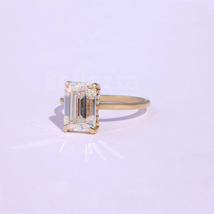 2.25CT Emerald Cut Hidden Halo Moissanite Engagement Ring - Ready to Ship