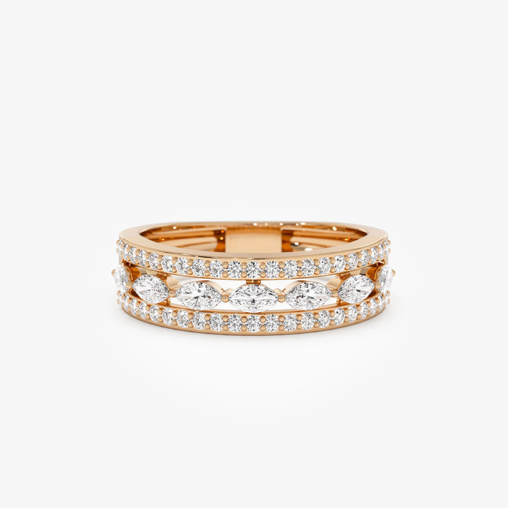 Double Row Floating Marquise and Round Wedding Band