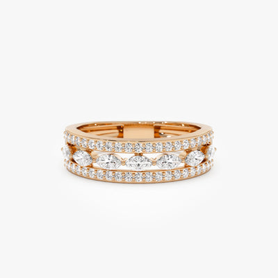 Double Row Floating Marquise and Round Wedding Band