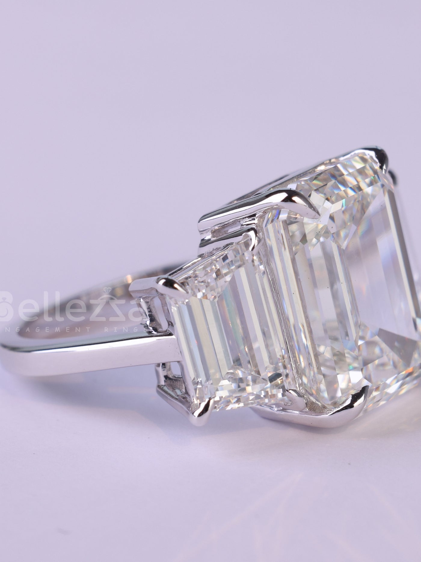 3.0CT Emerald Cut Three Stone Moissanite Engagement Ring