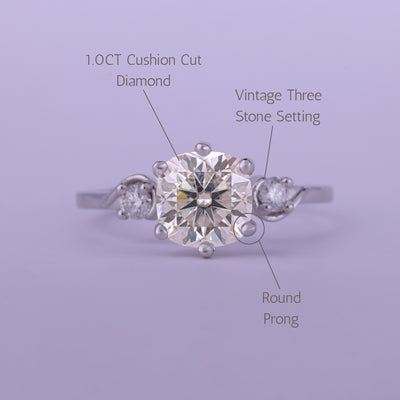 1.50CT Cushion Cut Unique Three Stone Moissanite Engagement Ring