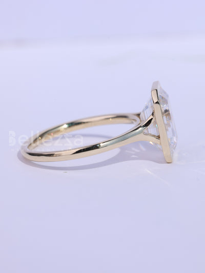 1.50CT Emerald Cut Bezel Setting Moissanite Engagement Ring