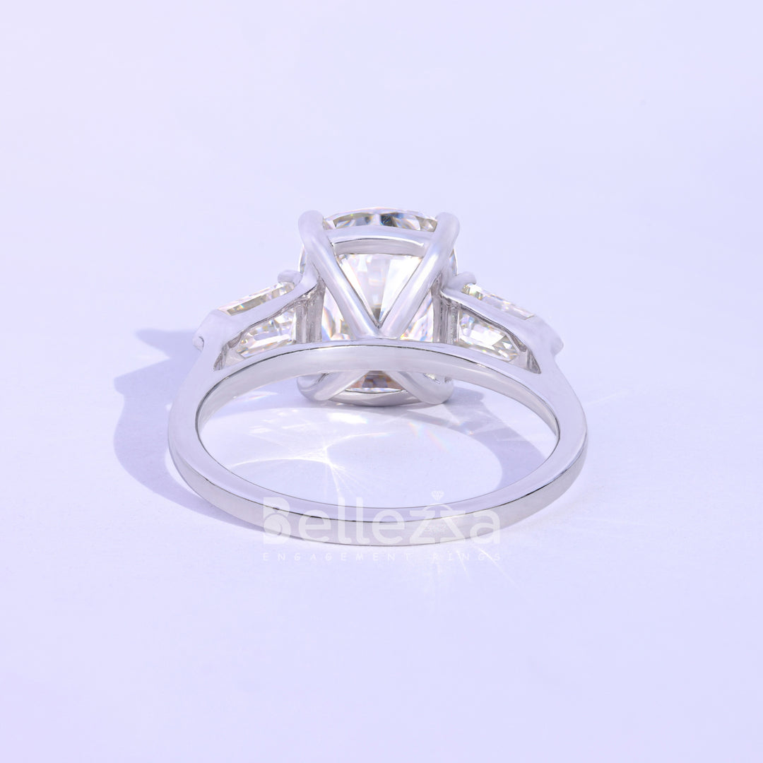 4.0CT Elongated Cushion Cut Three Stone Engagement Ring - Ready To Ship