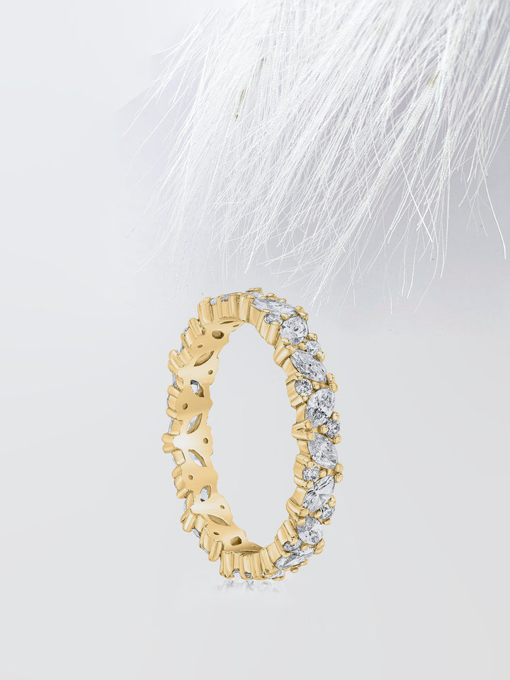 Round & Marquise Cut Cluster Diamond Wedding Band For Her