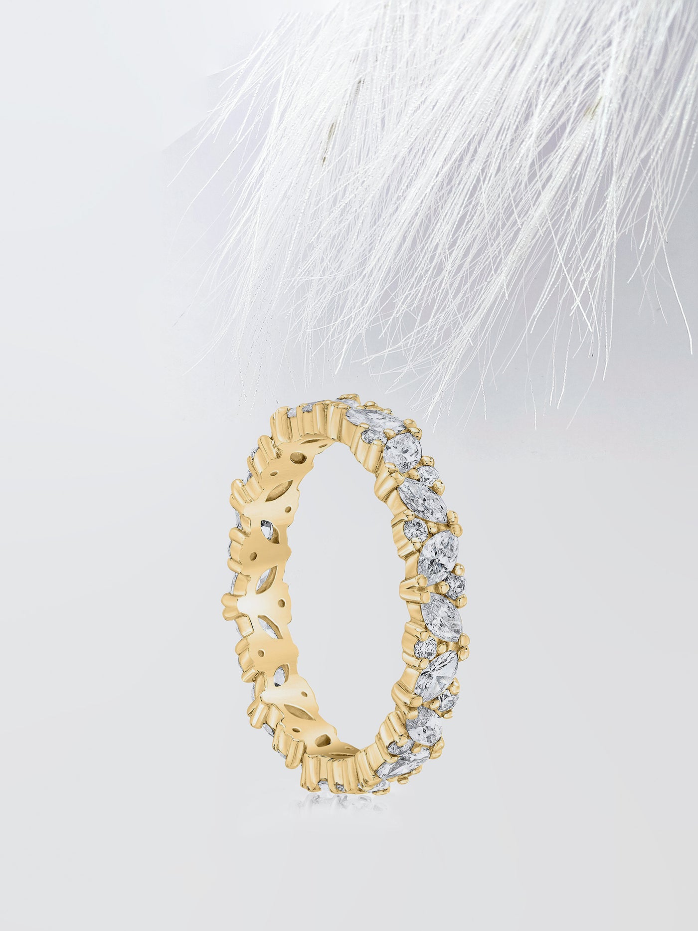 Round & Marquise Cut Cluster Diamond Wedding Band For Her