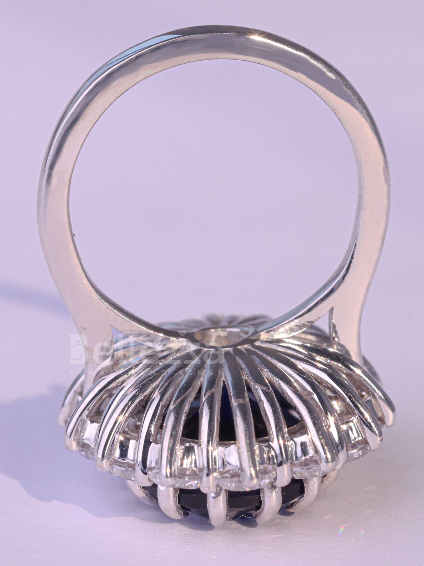 5.0CT Oval Cut Blue Sapphire Halo Moissanite Engagement Ring