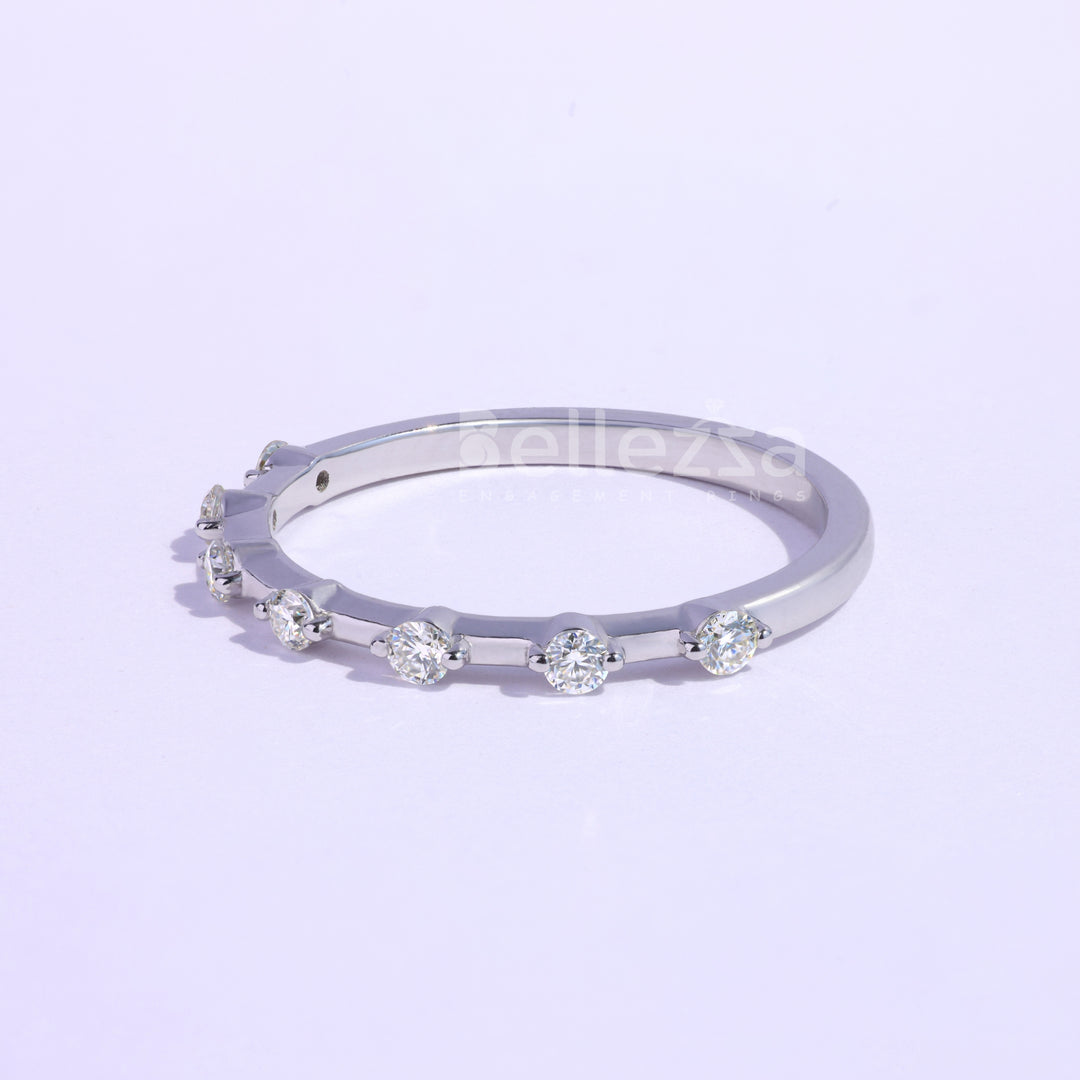 Round Cut Petite Pave Setting Moissanite Wedding Band - Ready To Ship